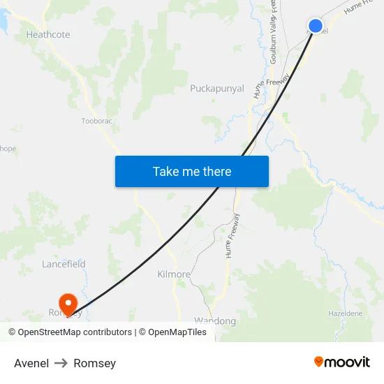 Avenel to Romsey map