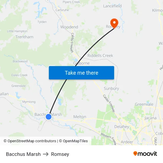 Bacchus Marsh to Romsey map