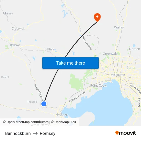 Bannockburn to Romsey map