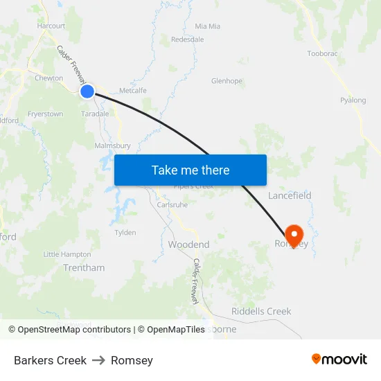 Barkers Creek to Romsey map