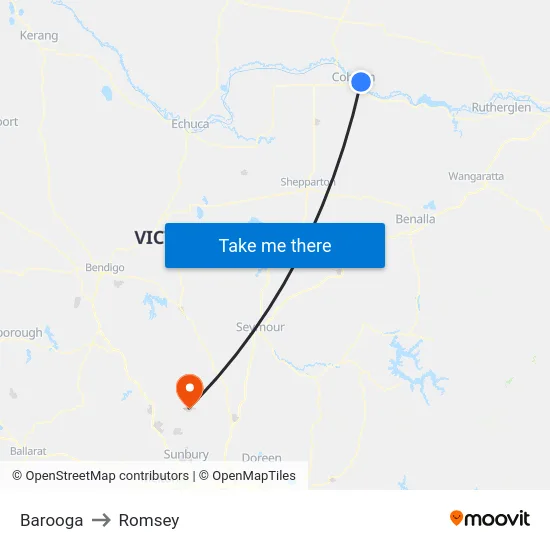 Barooga to Romsey map