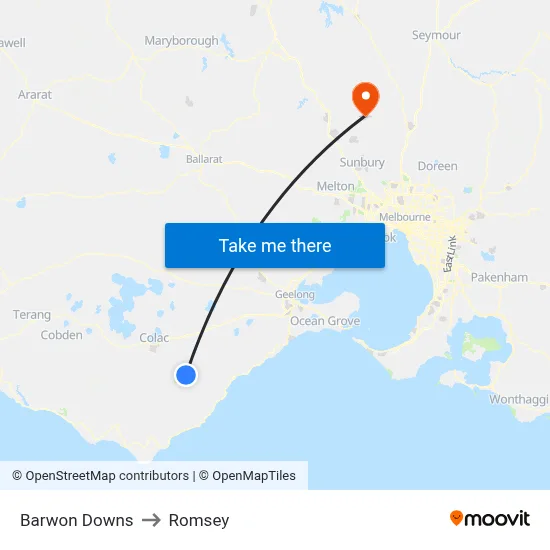 Barwon Downs to Romsey map