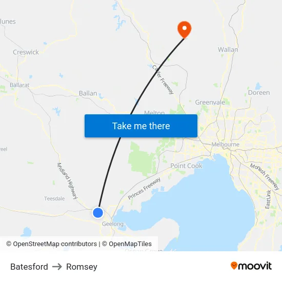 Batesford to Romsey map