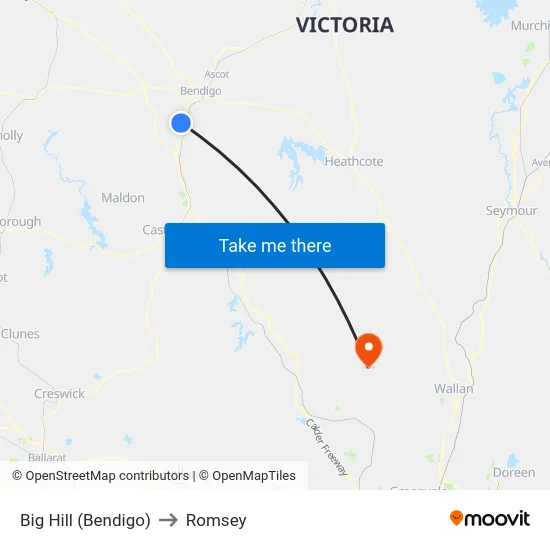 Big Hill (Bendigo) to Romsey map