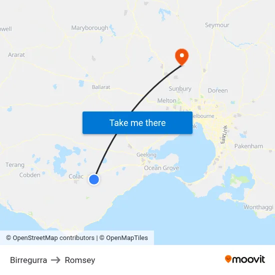 Birregurra to Romsey map
