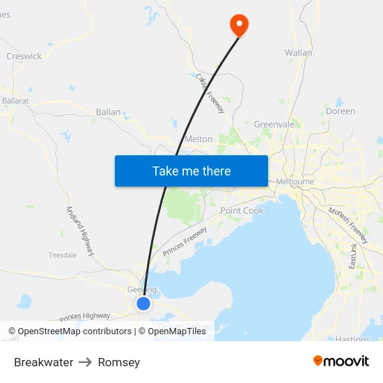 Breakwater to Romsey map