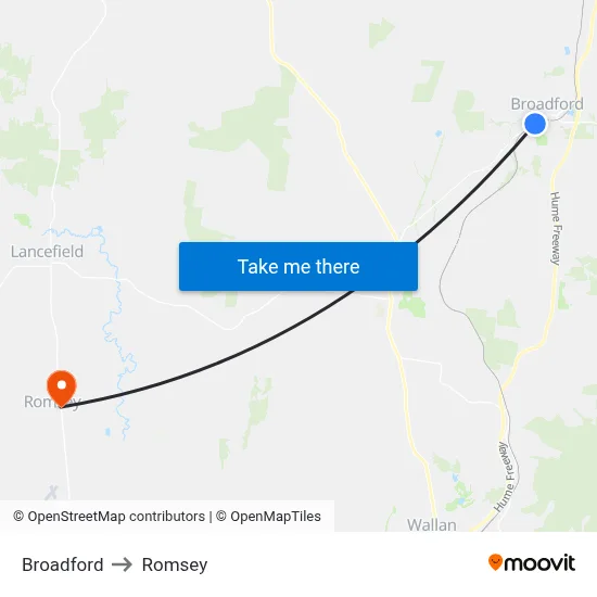 Broadford to Romsey map