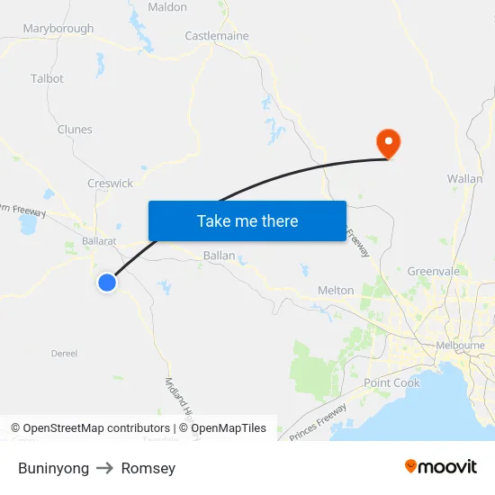Buninyong to Romsey map