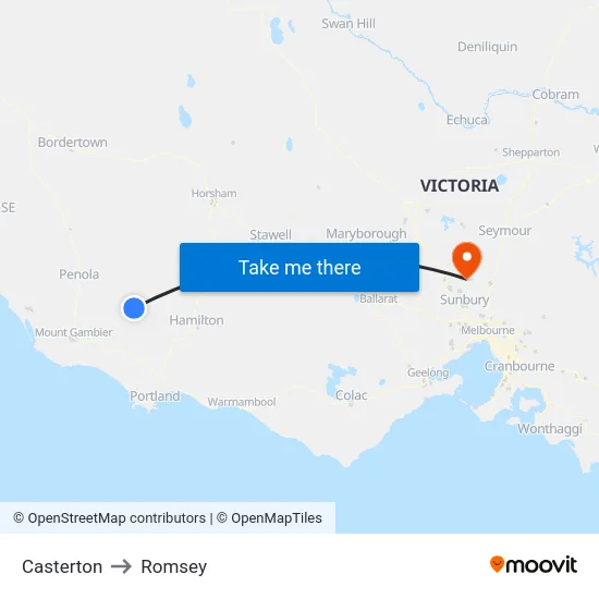 Casterton to Romsey map