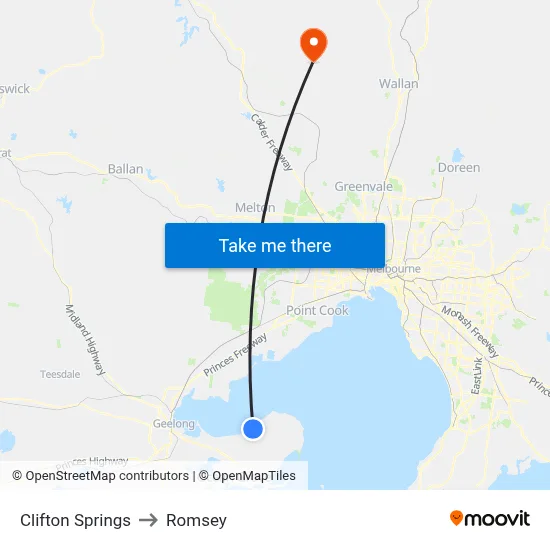 Clifton Springs to Romsey map