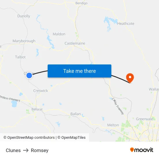 Clunes to Romsey map