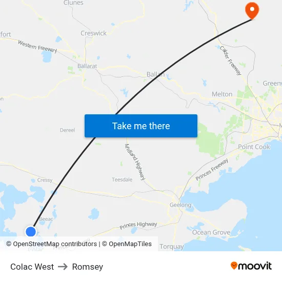 Colac West to Romsey map