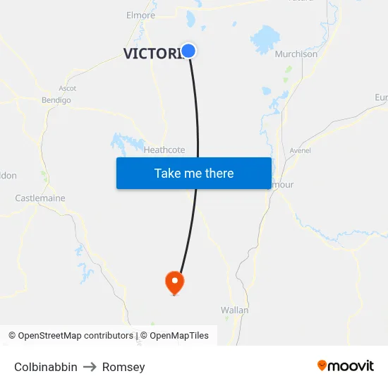 Colbinabbin to Romsey map