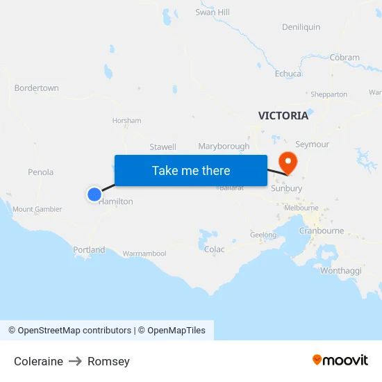 Coleraine to Romsey map