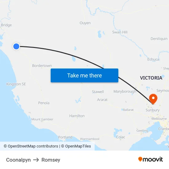 Coonalpyn to Romsey map