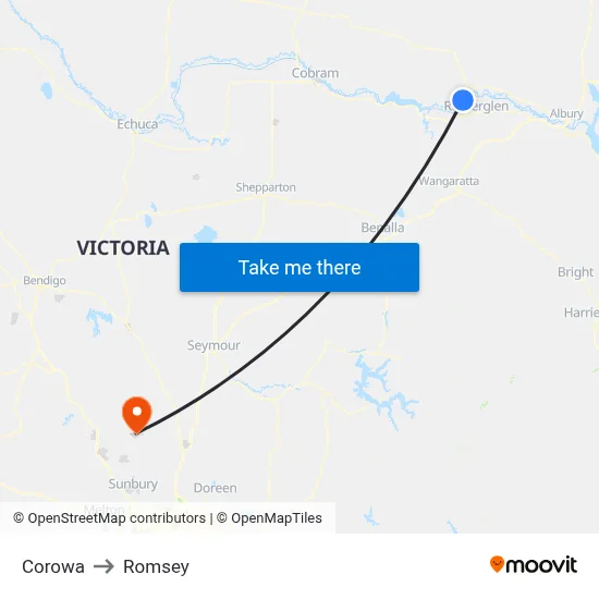 Corowa to Romsey map