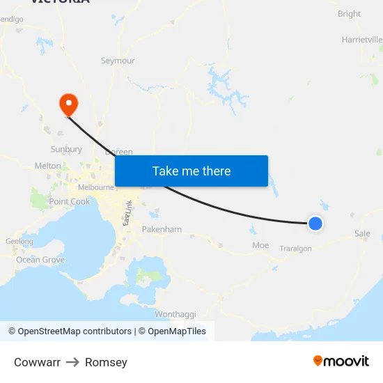 Cowwarr to Romsey map