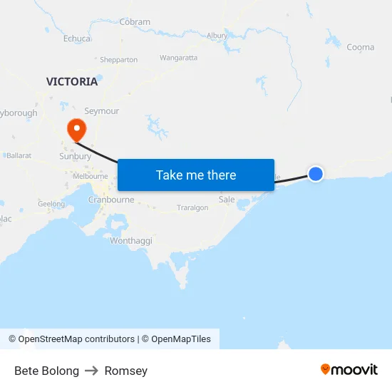 Bete Bolong to Romsey map