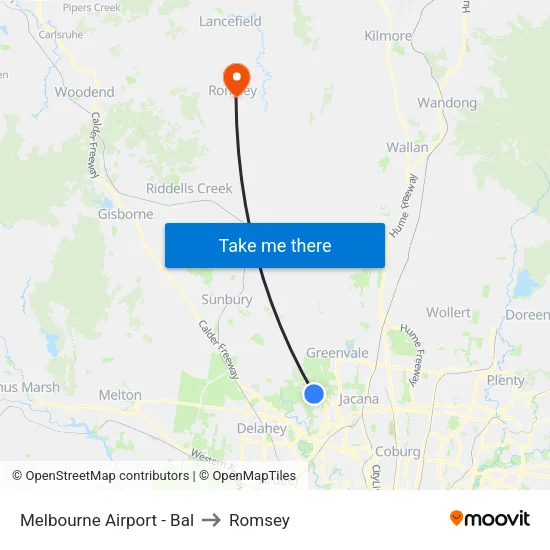 Melbourne Airport - Bal to Romsey map