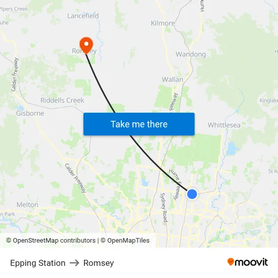 Epping Station to Romsey map