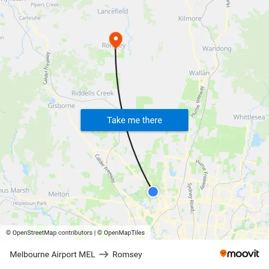 Melbourne Airport MEL to Romsey map