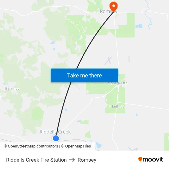 Riddells Creek Fire Station to Romsey map
