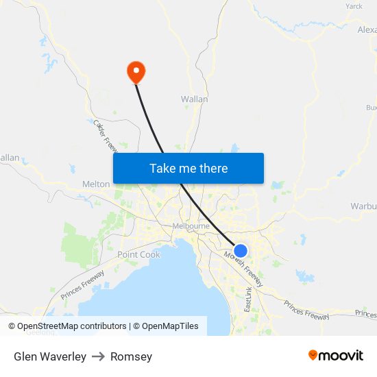 Glen Waverley to Romsey map