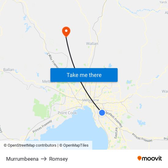 Murrumbeena to Romsey map