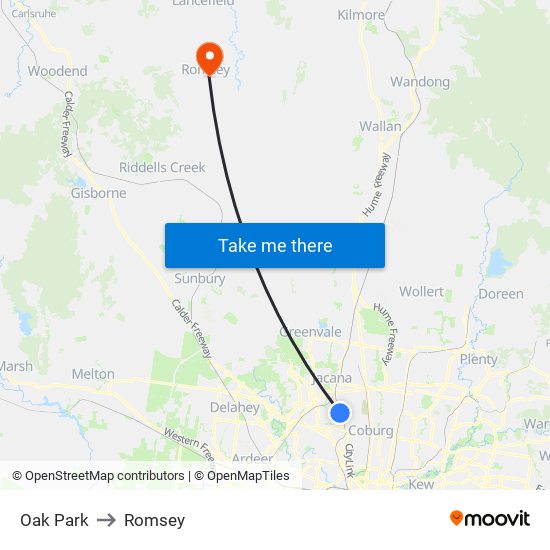 Oak Park to Romsey map