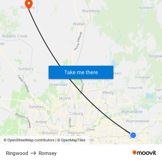 Ringwood to Romsey map