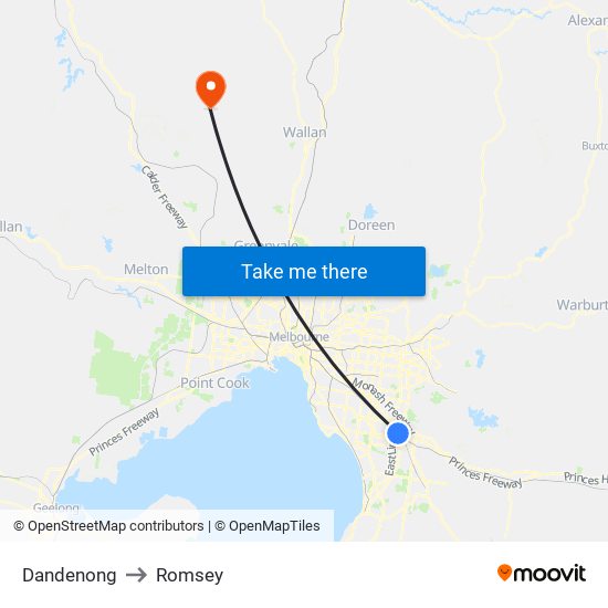 Dandenong to Romsey map