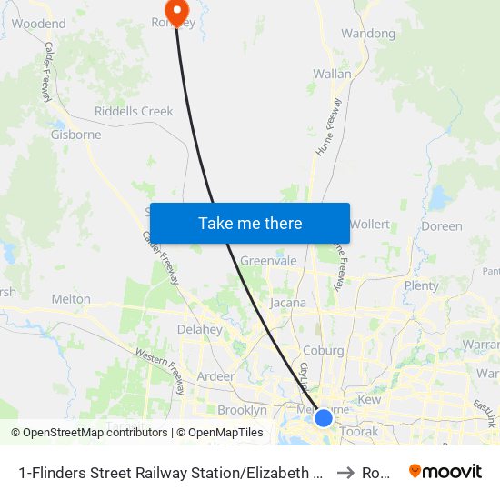 1-Flinders Street Railway Station/Elizabeth St (Melbourne City) to Romsey map