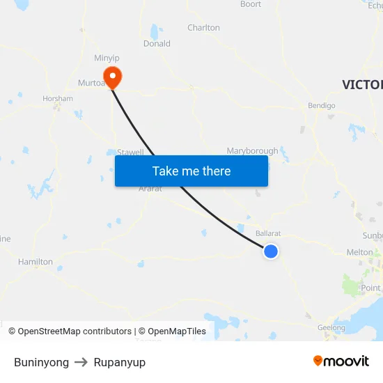 Buninyong to Rupanyup map