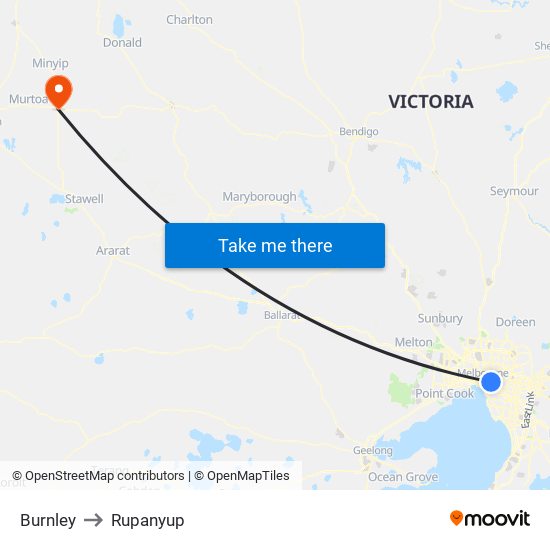 Burnley to Rupanyup map