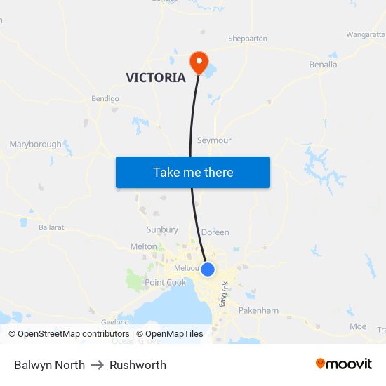 Balwyn North to Rushworth map