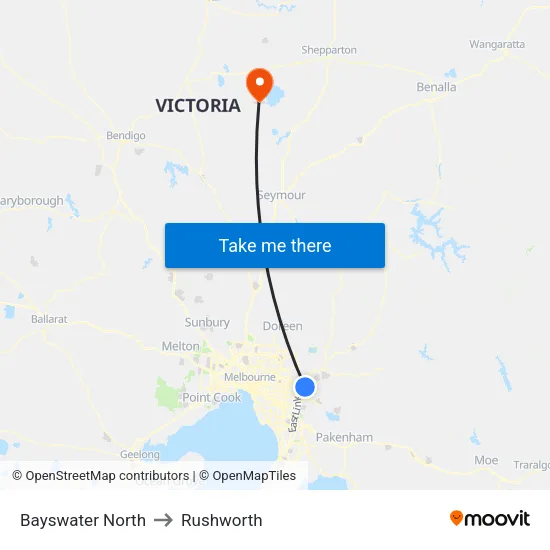 Bayswater North to Rushworth map
