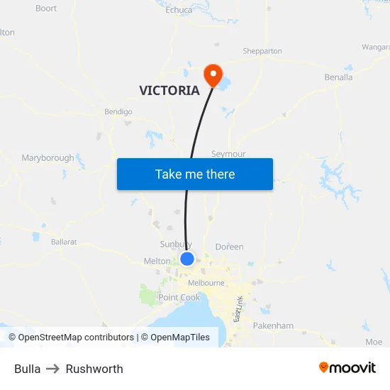 Bulla to Rushworth map