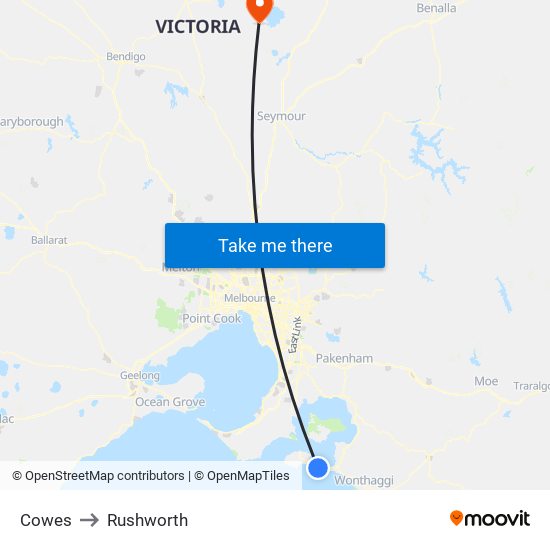 Cowes to Rushworth map