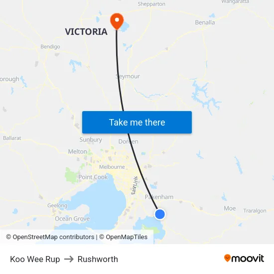 Koo Wee Rup to Rushworth map