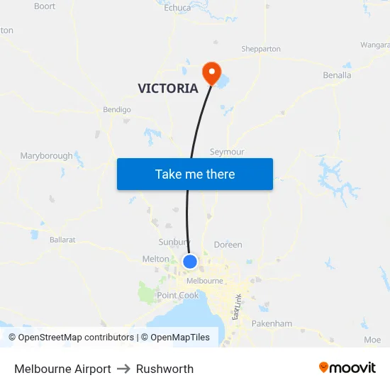 Melbourne Airport to Rushworth map