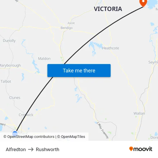 Alfredton to Rushworth map