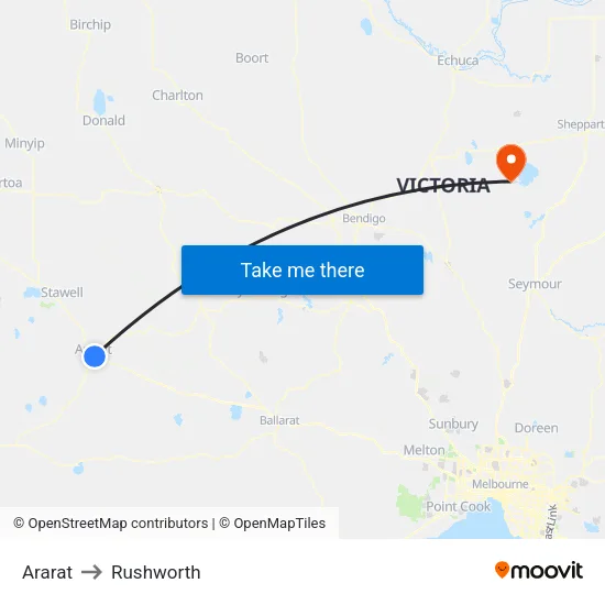Ararat to Rushworth map