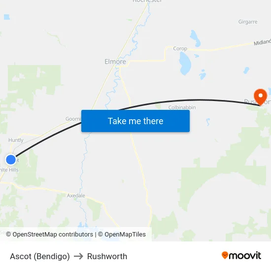 Ascot (Bendigo) to Rushworth map