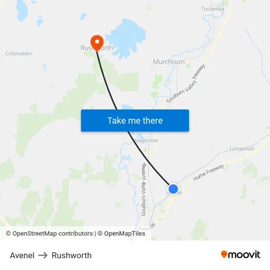 Avenel to Rushworth map