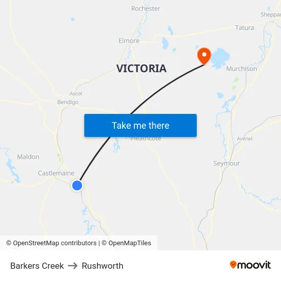 Barkers Creek to Rushworth map