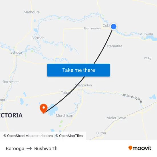 Barooga to Rushworth map