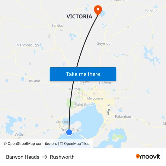 Barwon Heads to Rushworth map