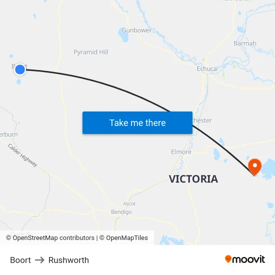 Boort to Rushworth map