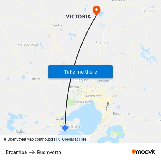 Breamlea to Rushworth map