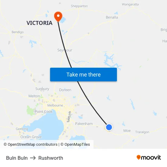 Buln Buln to Rushworth map